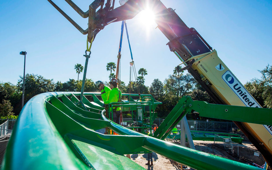The first piece of ride track is installed as The Incredible Hulk Coaster at Universal's Islands of Adventure gets closer to reopening with all-new enchancements