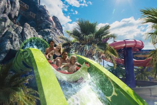 Twist and turn through Universal's first-ever aqua coaster Krakatau Aqua Coaster at Universal's Volcano Bay.