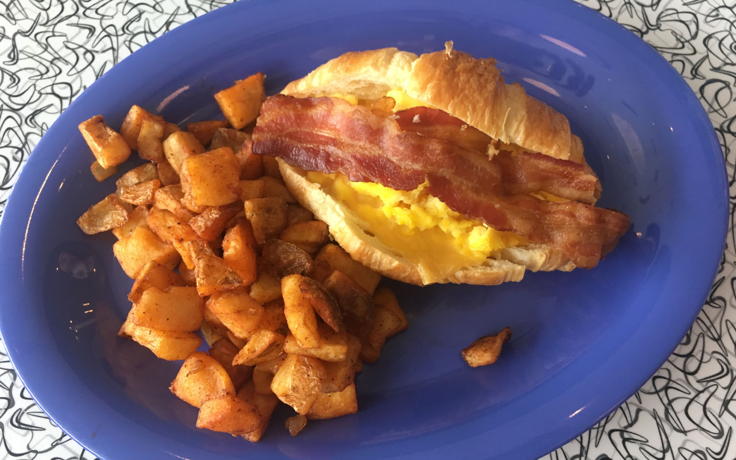 Bacon-Egg-Cheese Croissant from Bayliner Diner at Universal's Cabana Bay Beach Resort.