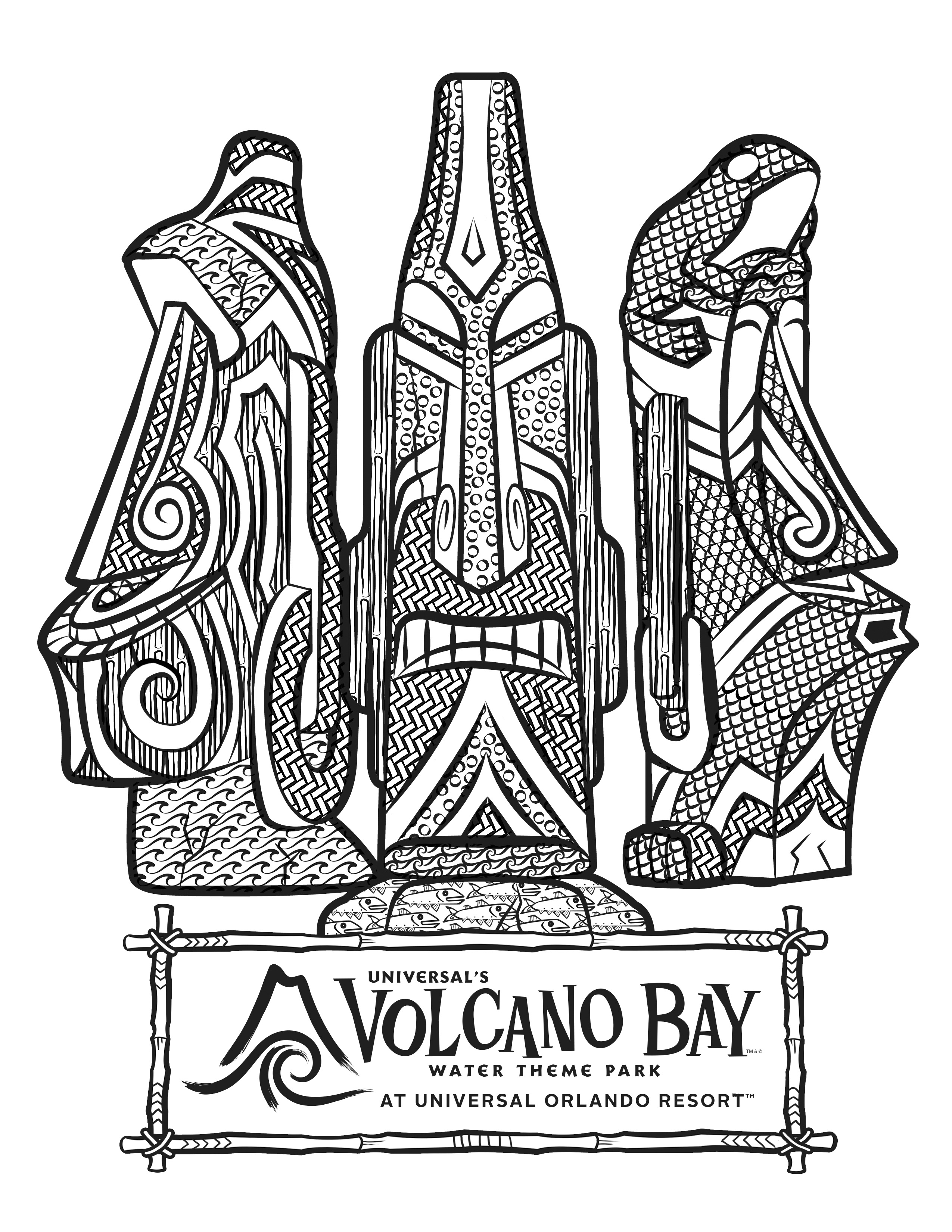 Universal's Volcano Bay Tikis Coloring Page
