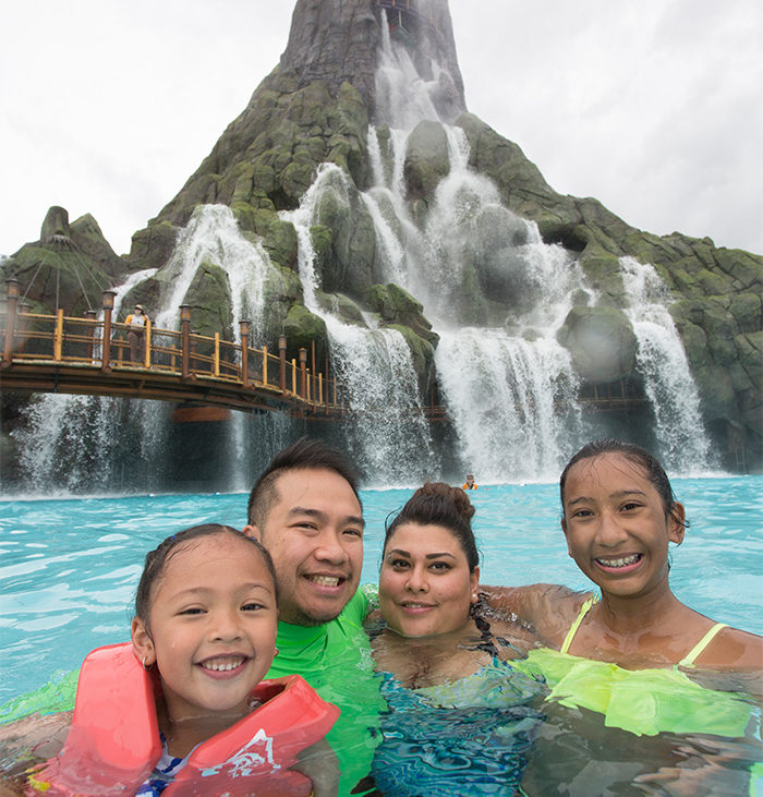 Family fun in the wave pool at Universal's Volcano Bay