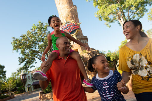 A family walking in Universal Islands of Adventure.