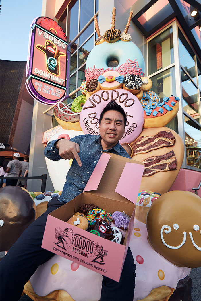 Universal Orlando Storyteller Ricky Ly at Voodoo Doughnut in Universal CityWalk