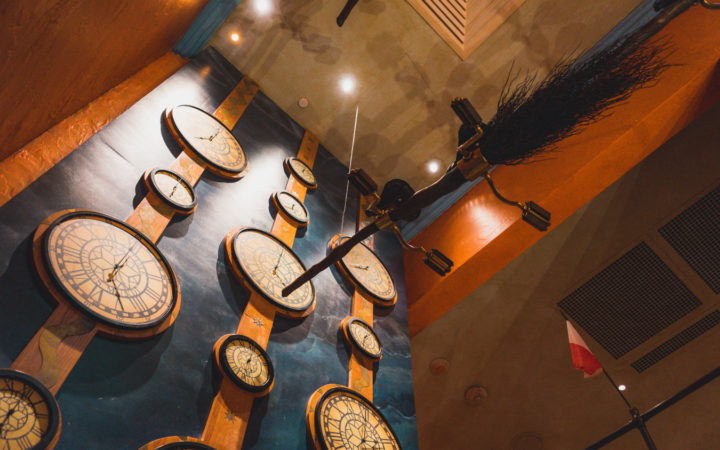 Wall of clocks within Globus Mundi Store.