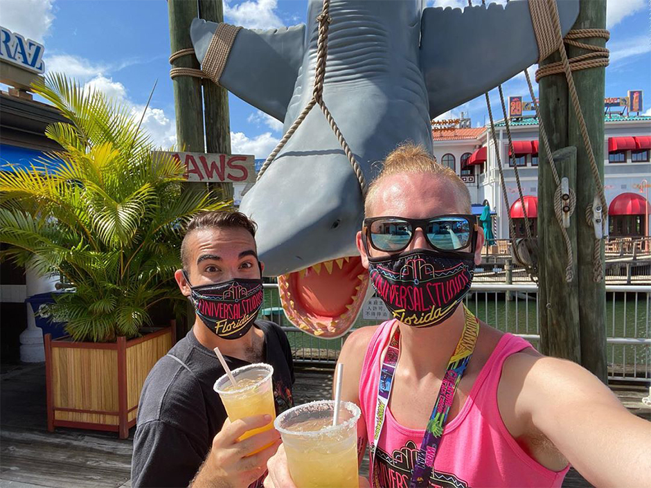 Two people with JAWS in Universal Studios Florida