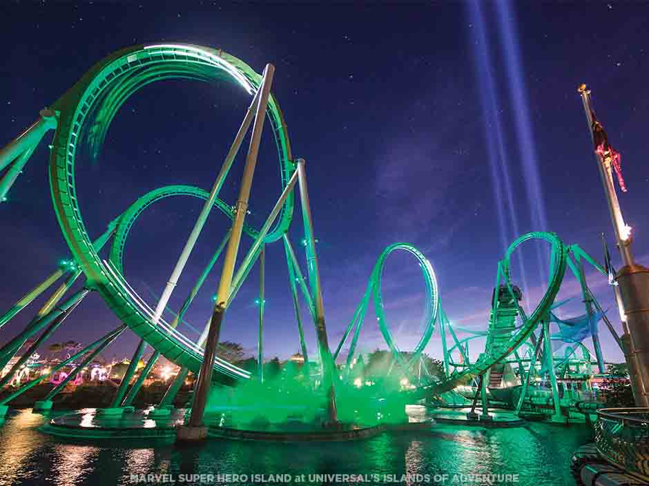 The Incredible Hulk Coaster at Night