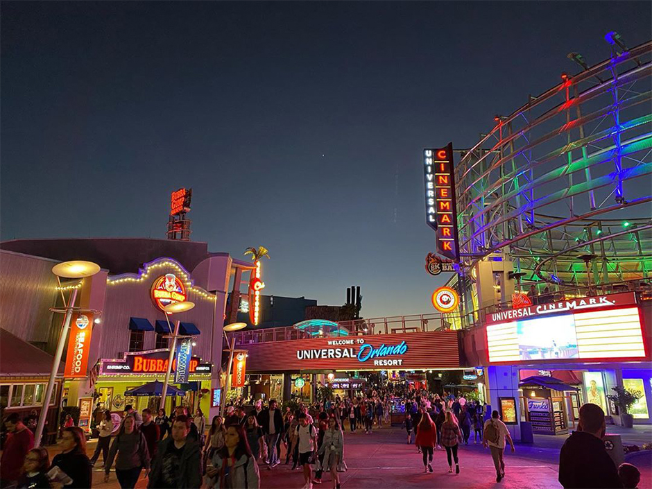 The CityWalk entrance at night