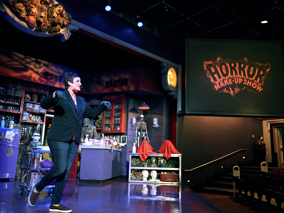 Horror Make Show Host on stage in Universal Studios Florida