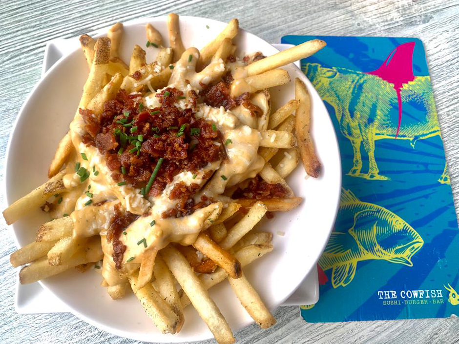 Parmesan Bacon Truffle Fries Cowfish menu on the side 