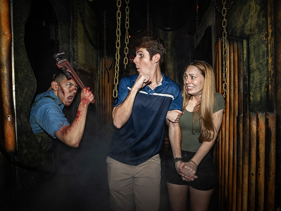 Scareactor with ax and scared people