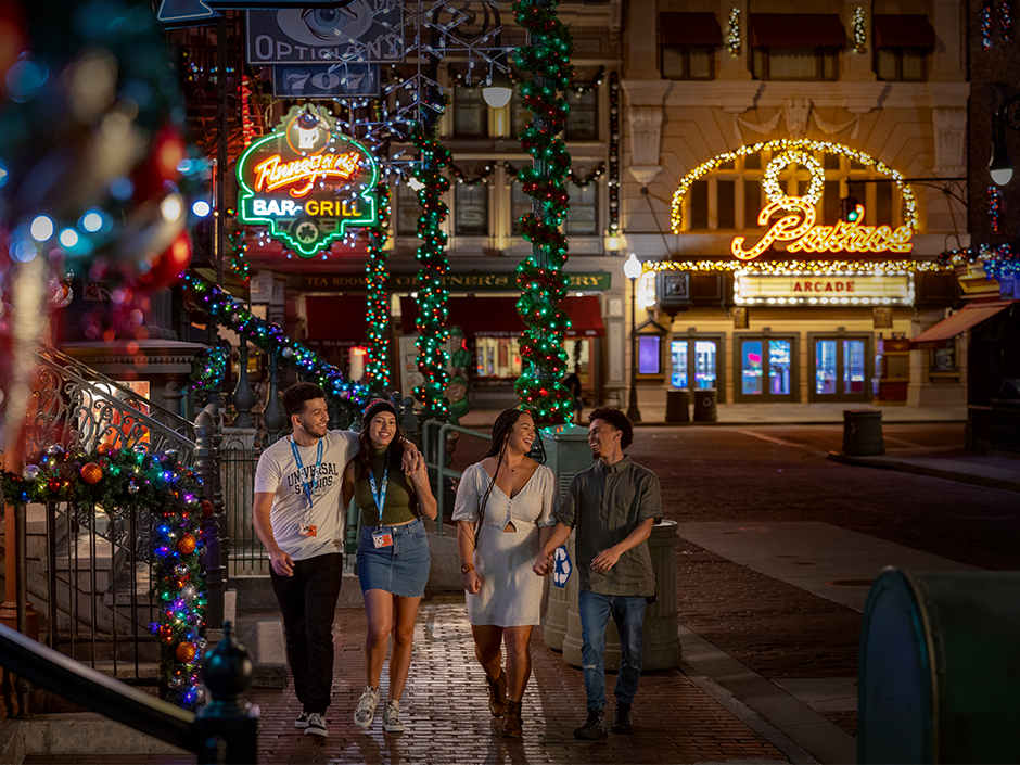 Friends Walking NY Streets at Night at Universal Studios Florida