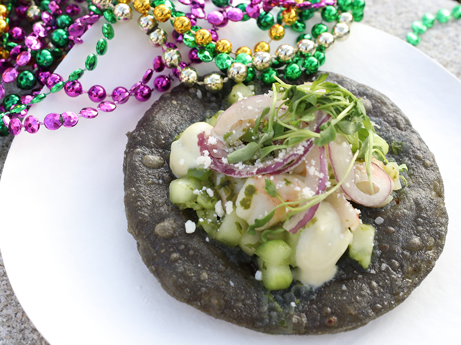 Baja Shrimp Ceviche Tostada Mardi Gras 2023