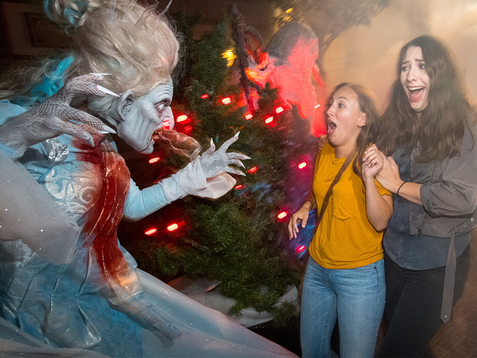 Demon winter lady scares guests at haunted house