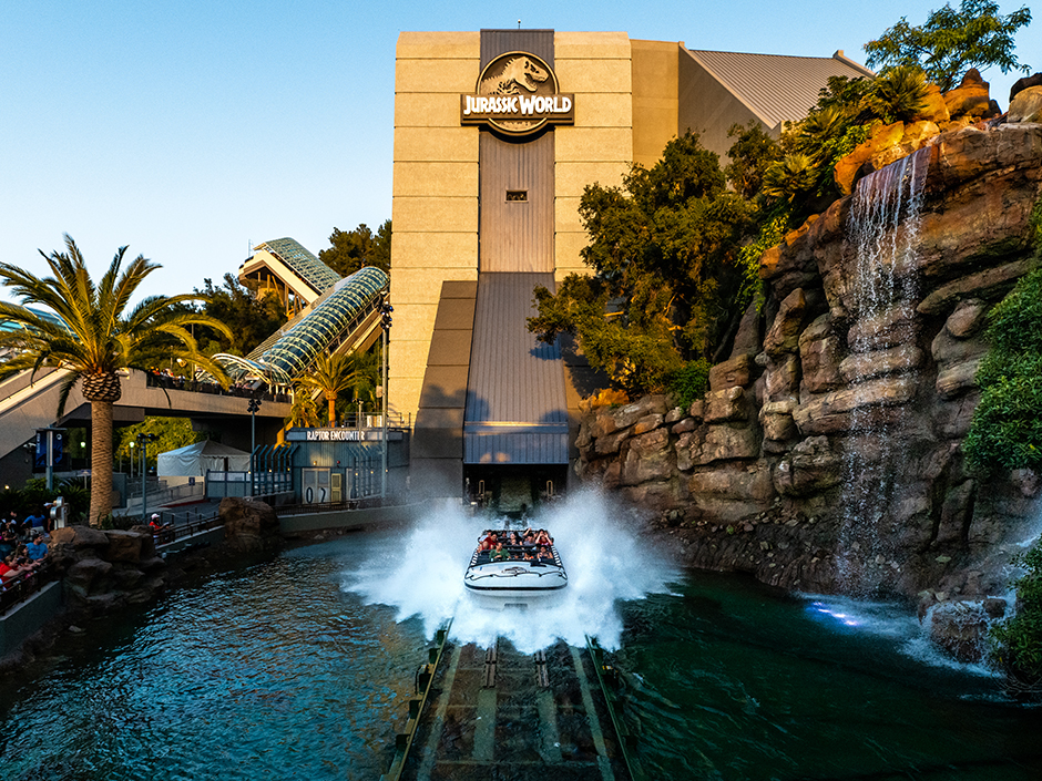 The splash on Jurassic World The Ride at Universal Studios Hollywood