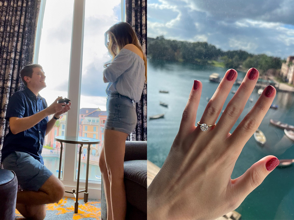 A couple proposes at Portofino Bay