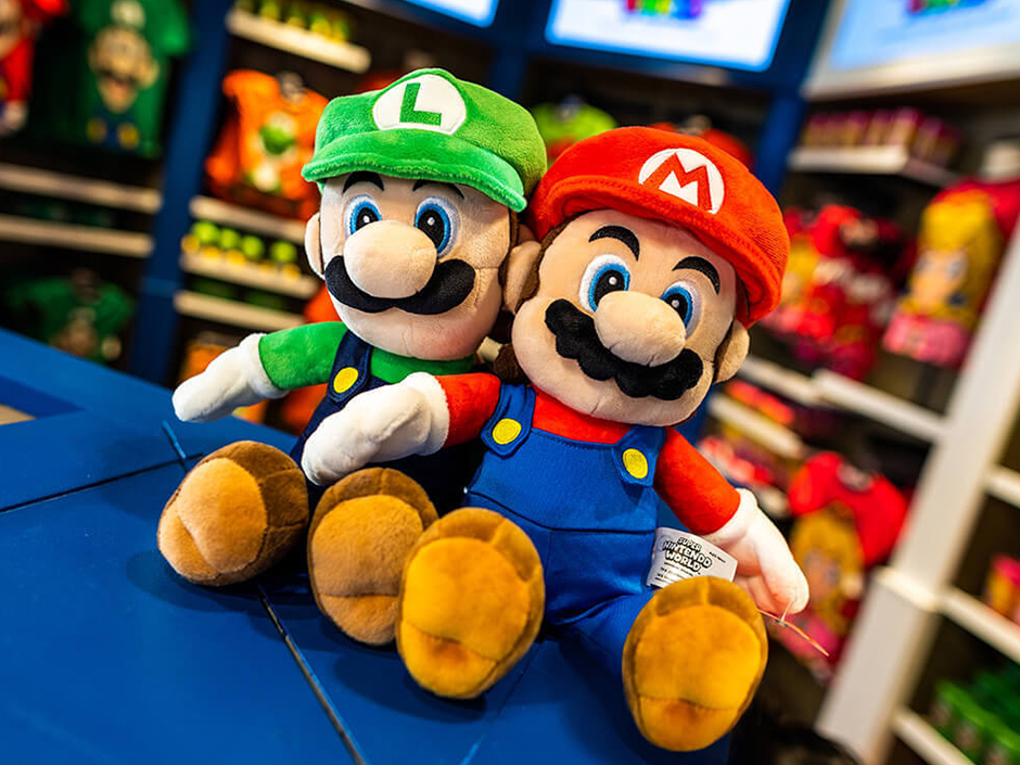 Plush Mario and Luigi toys. 