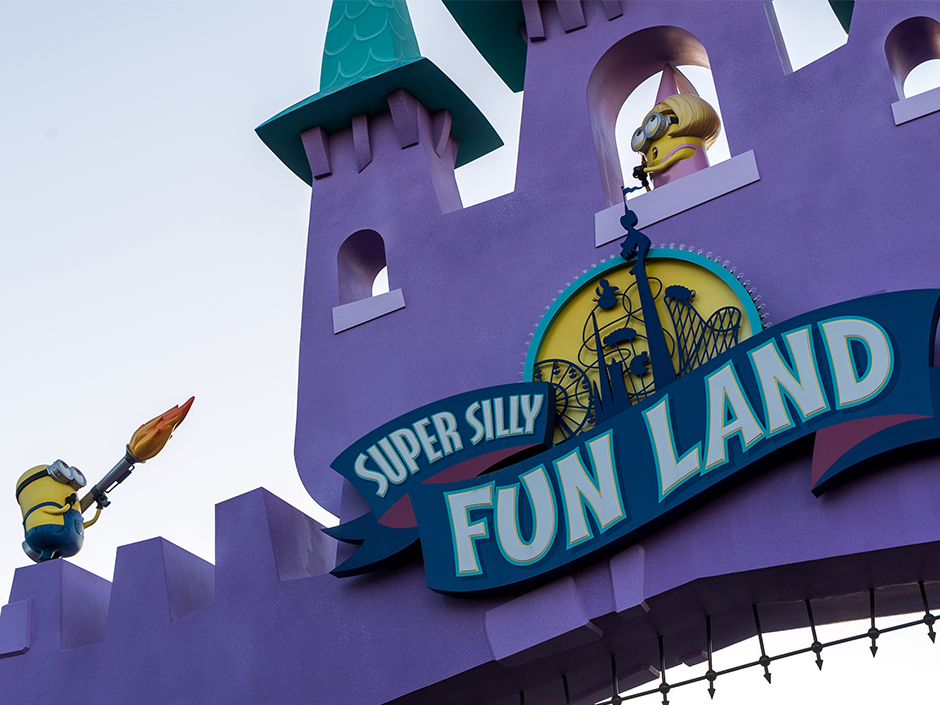 Super Silly Fun Land sign with Minions