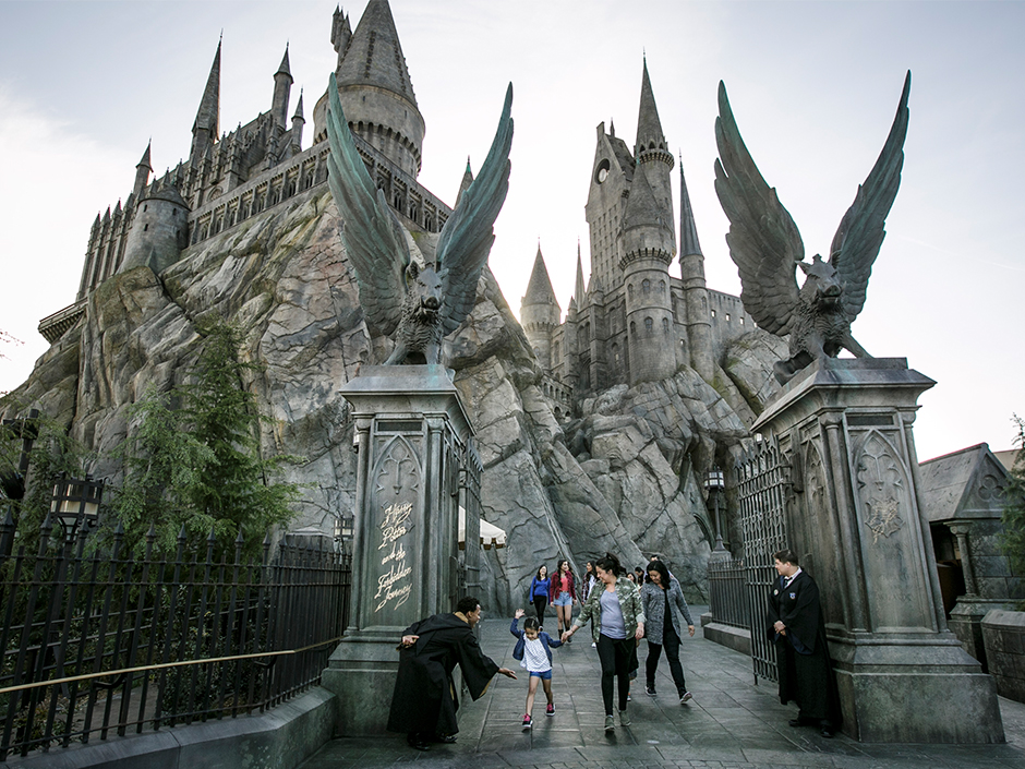 Exterior photograph of Hogwarts in the Wizarding World of Harry Potter.