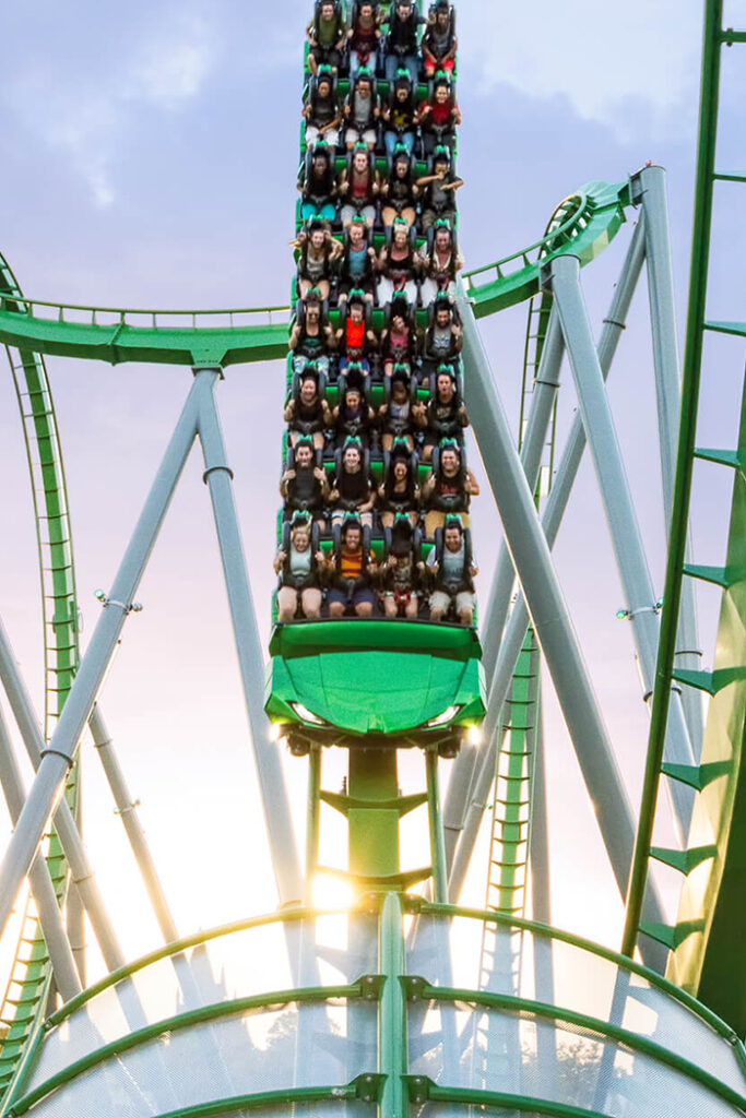 The Hulk Coaster dropping.