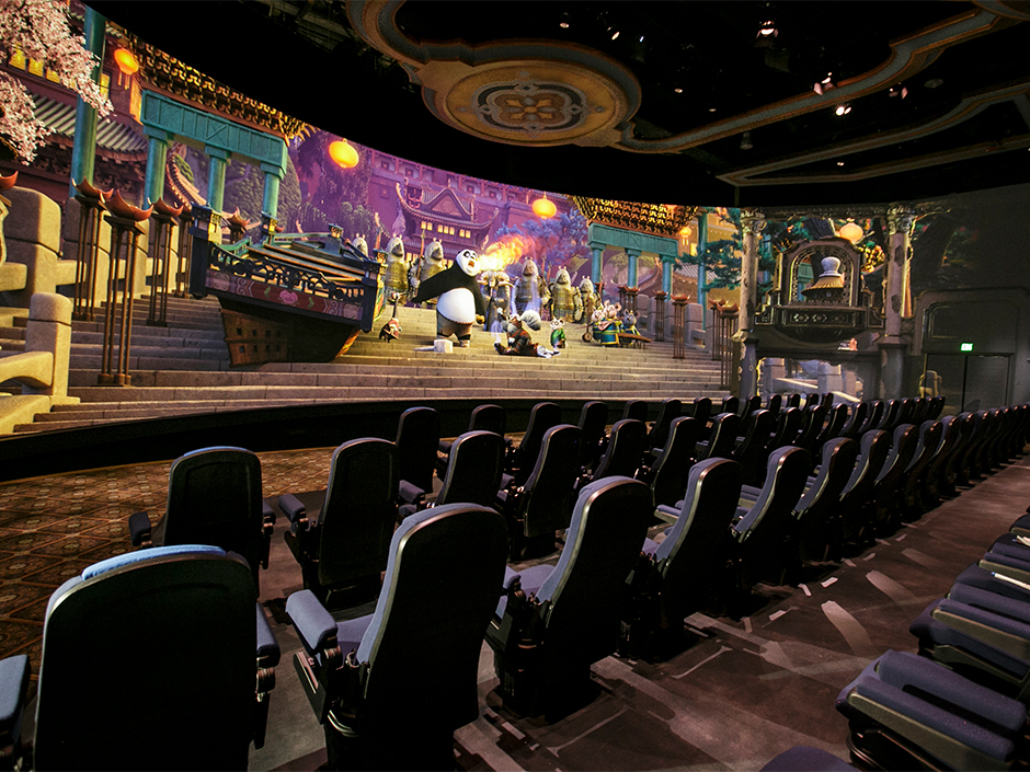 The interior of the Kung Fu Panda attraction at Universal Studios Hollywood.