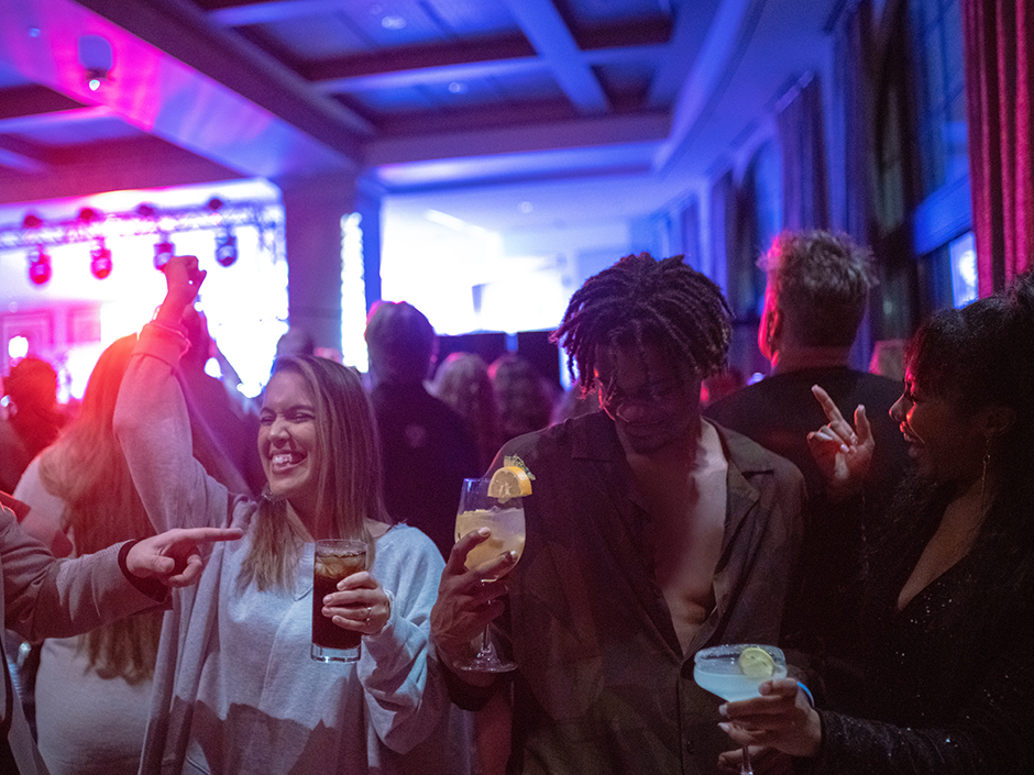 A group of friends dancing at Velvet Bar