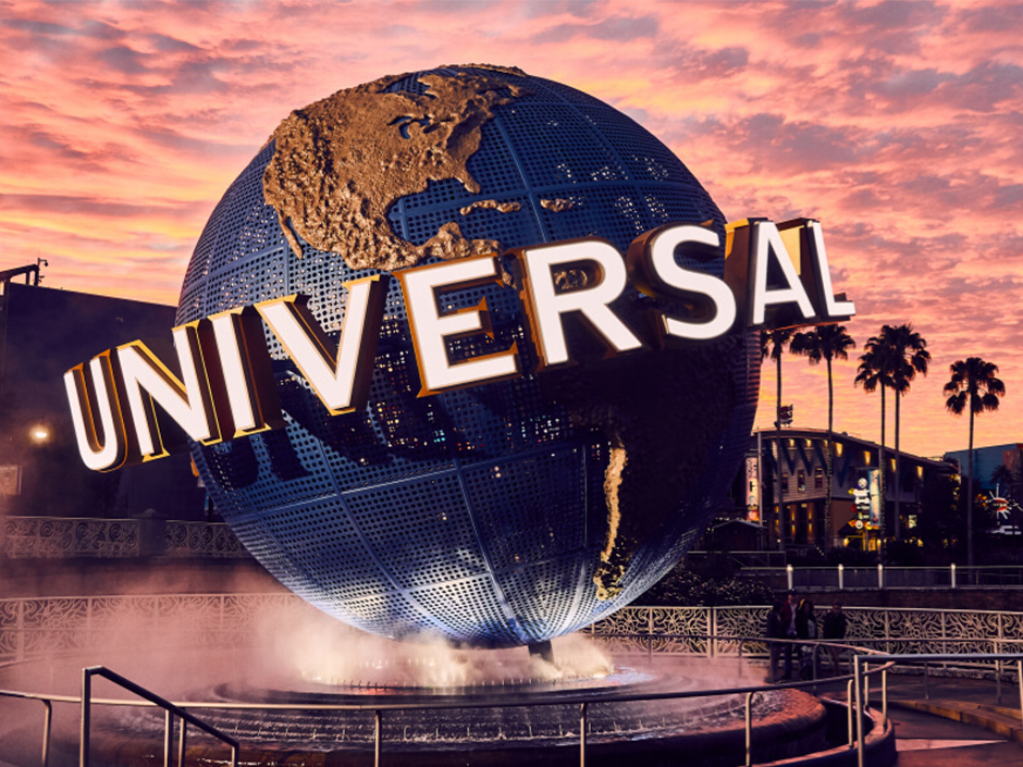 Universal Orlando Resort globe at sunset