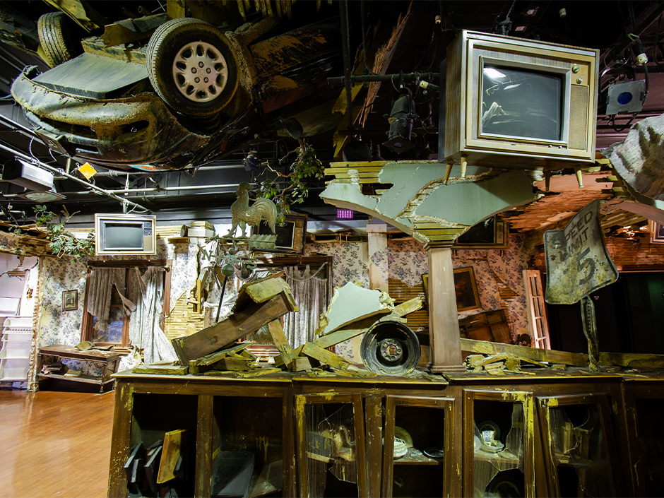 A car crashed through the ceiling in the Twister queue