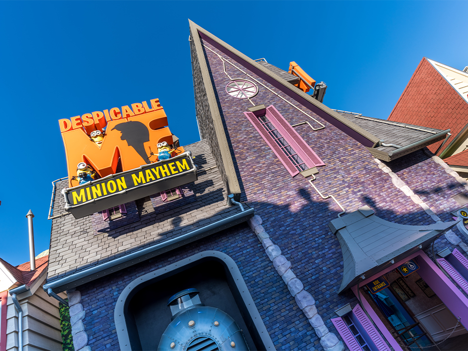 Exterior of Despicable Me: Minion Mayhem at Universal Studios Hollywood.