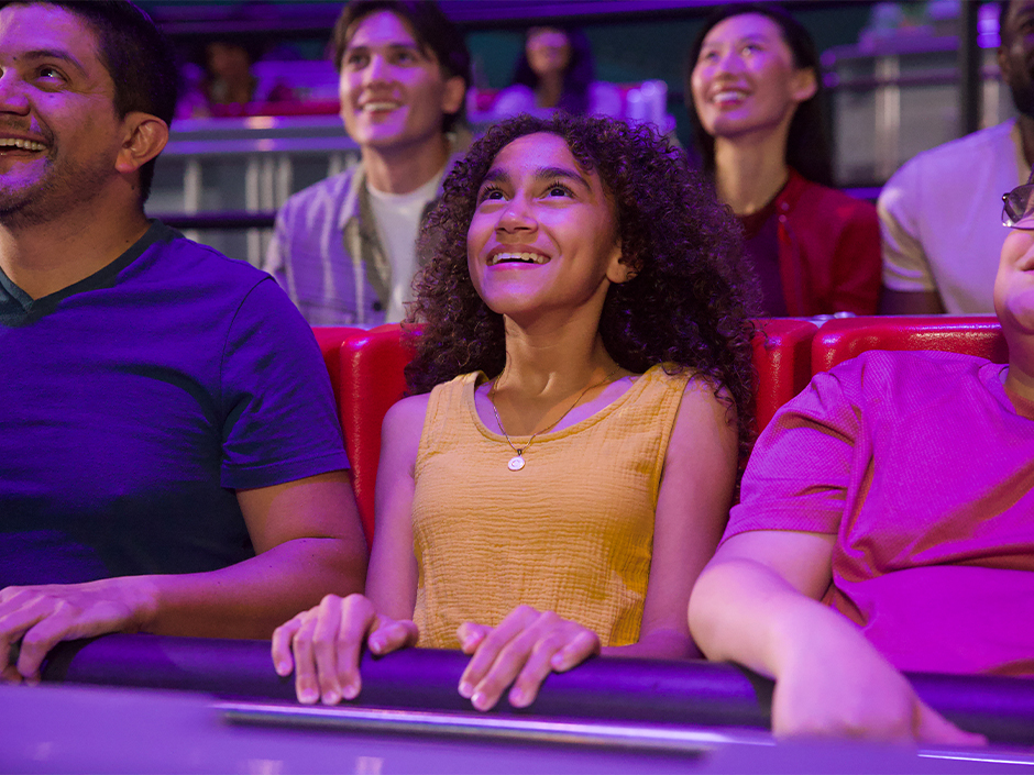 A guest takes in the fun on Despicable Me: Minion Mayhem.