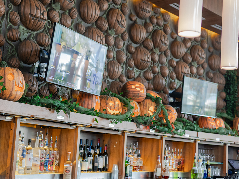 Pumpkin decor at the Cabana Bay Beach Resort lobby.