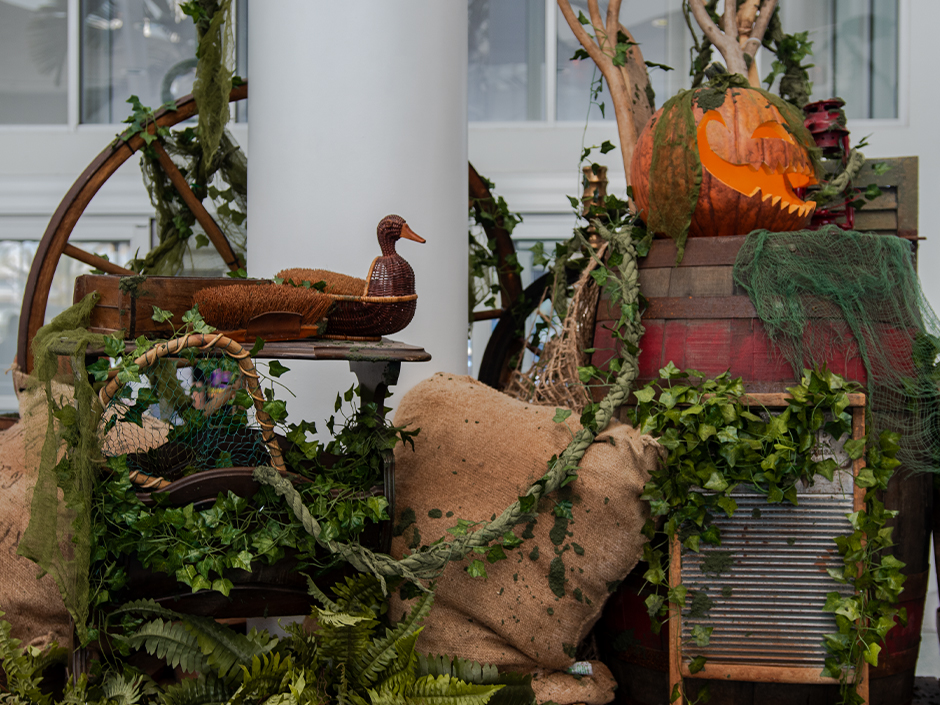 Pumpkin decor at the Cabana Bay Beach Resort lobby.