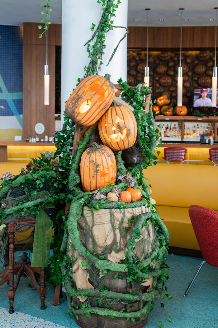 Pumpkin decor at the Cabana Bay Beach Resort lobby.