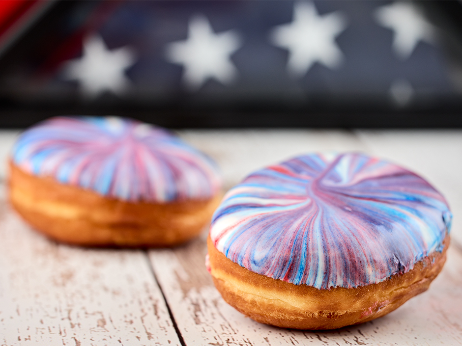 Red, White and Blue doughnut at Voodoo Doughnut in Universal CityWalk for Veterans Day.