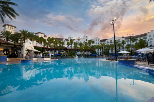 The Hard Rock Hotel pool at sunset