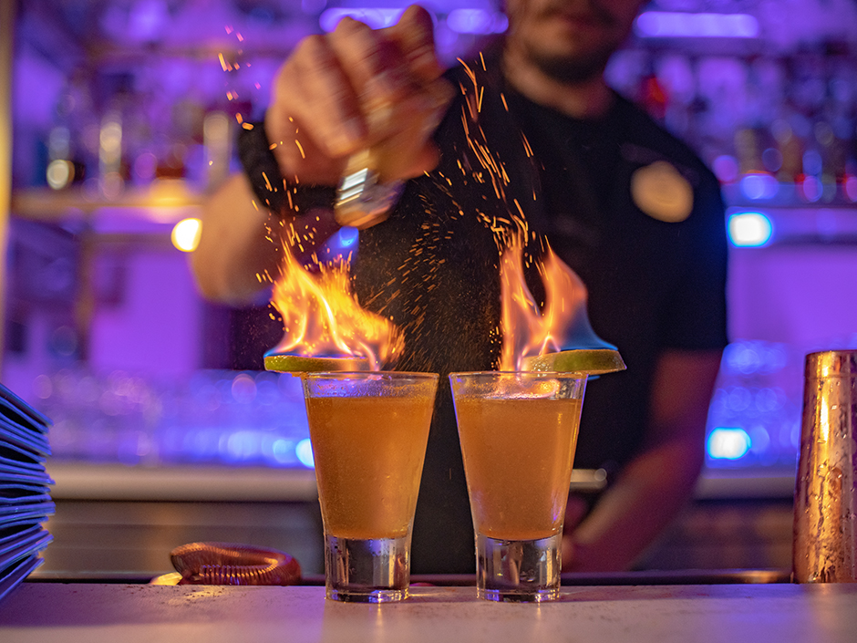 Flaming drinks at Hard Rock Hotel