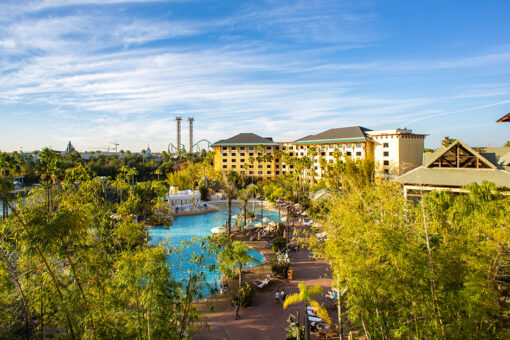 A view of coasters in the background of Royal Pacific