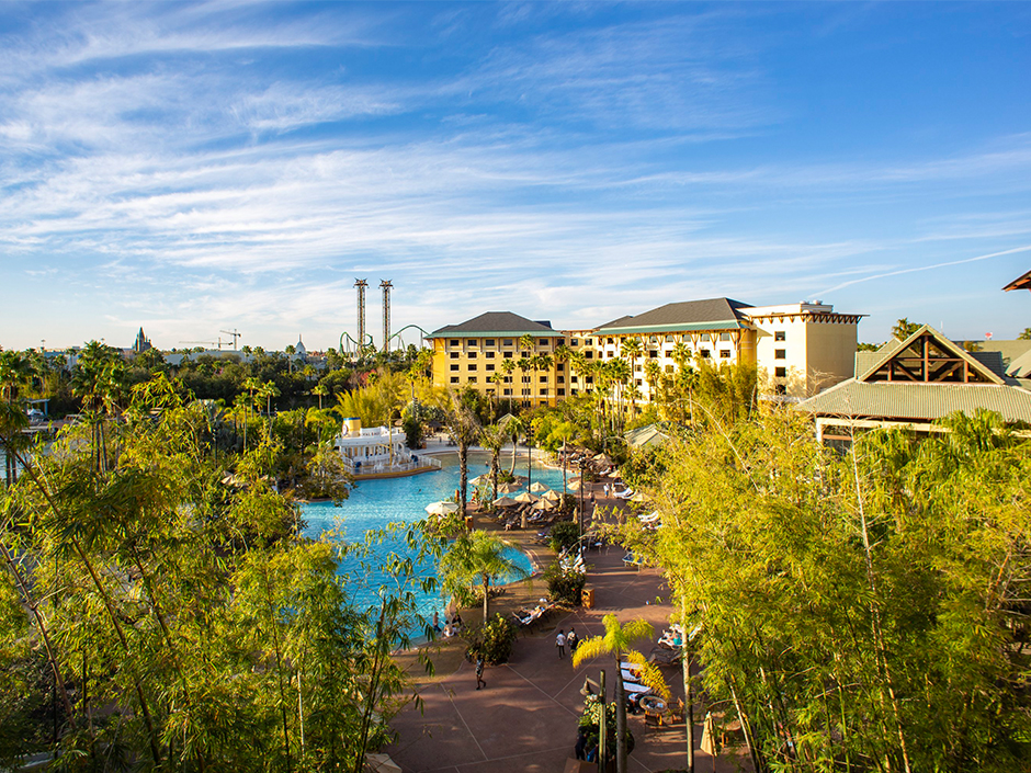 A view of coasters in the background of Royal Pacific