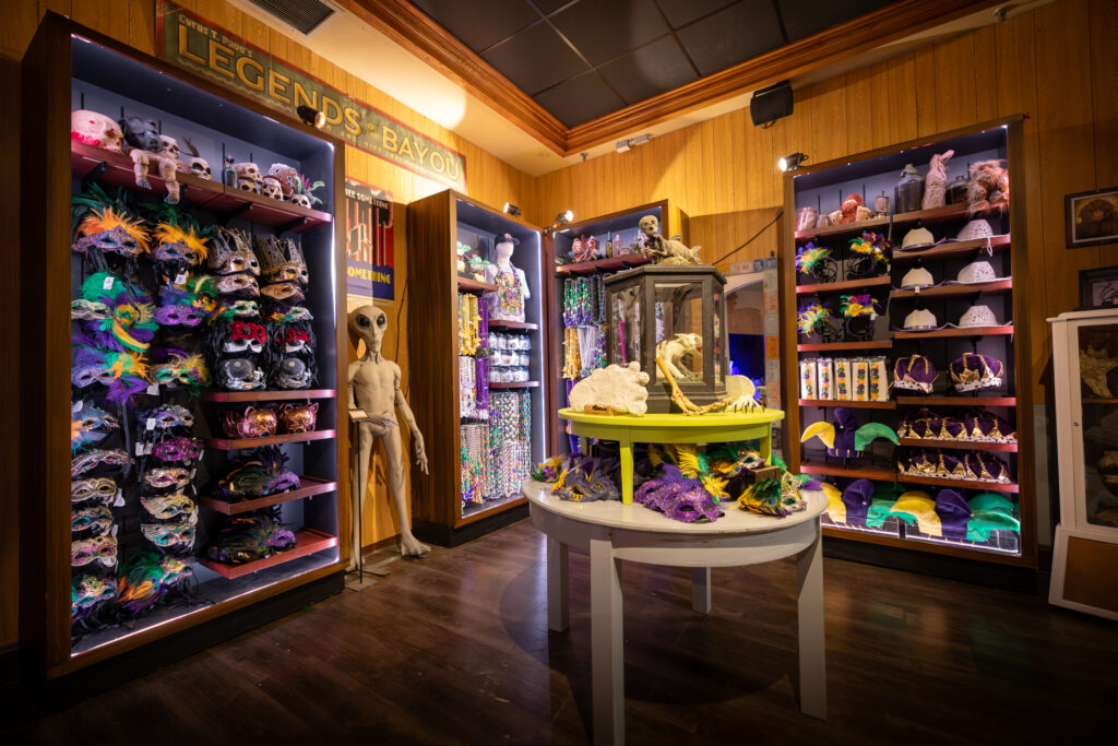 Variety of themed merchandise inside the Mardi Gras Tribute Store.