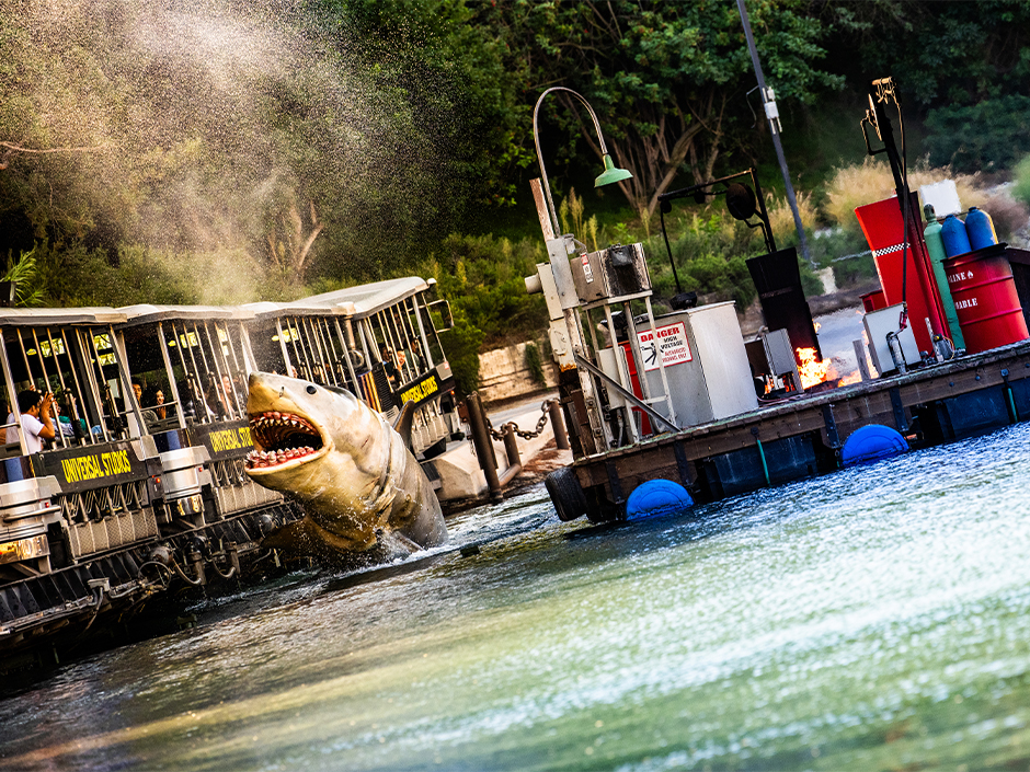 A great white shark lunges at the Studio Tour at Universal Studios Hollywood