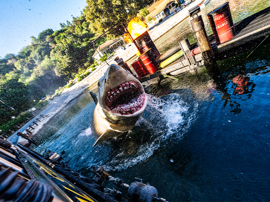 Great white shark lunges at the camera on the Studio Tour at Universal Studios Hollywood