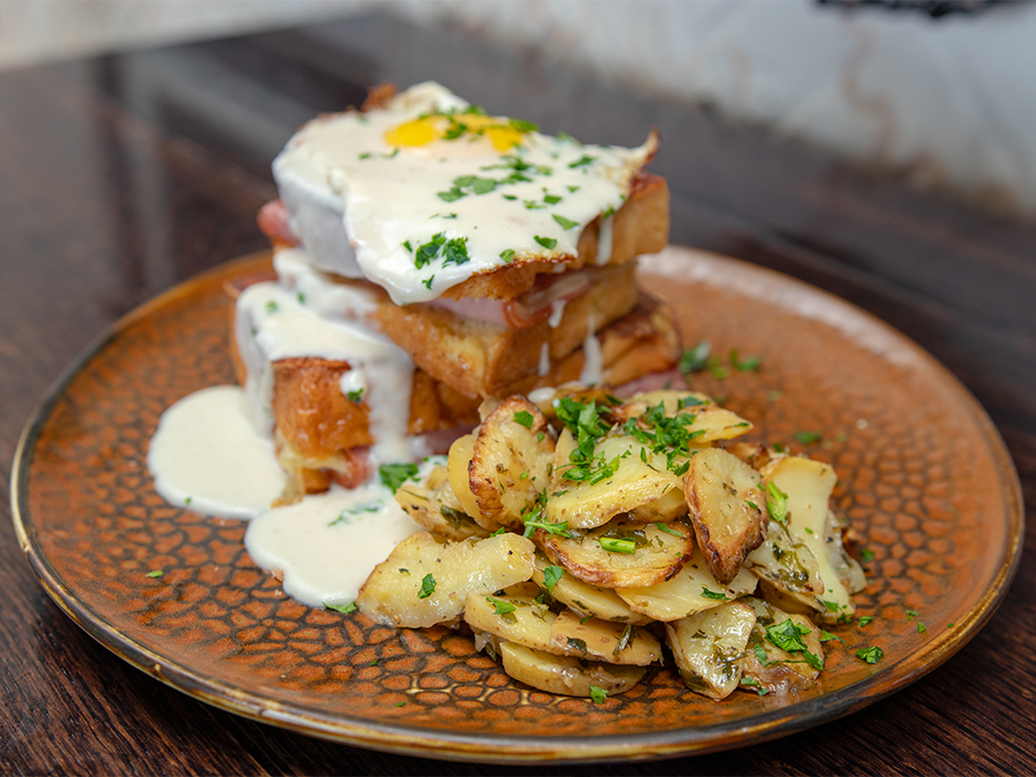 French Country, a savory French toast with a side of roasted potatoes for Easter Sunday Brunch.