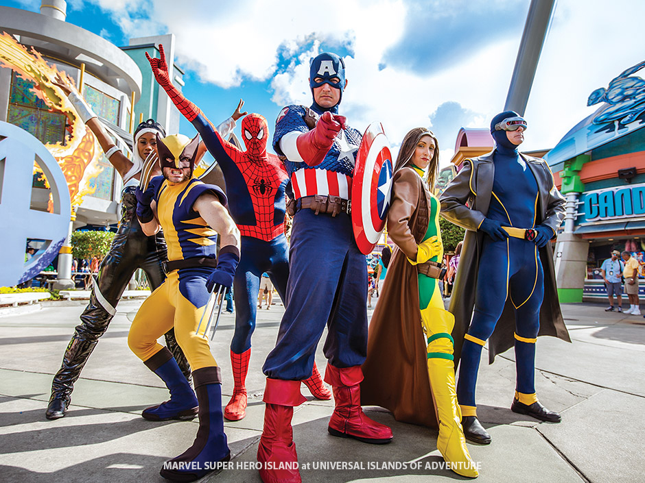 Captain America, Spider-Man and other Marvel super heroes in Islands of Adventure