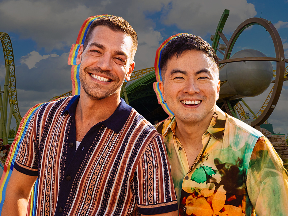 Bowen Yang and Matt Rogers ride Stardust Racers at Epic Universe