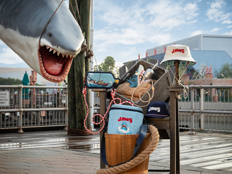 Special anniversary merchandise items near the Jaws photo-op in Universal Studios Florida