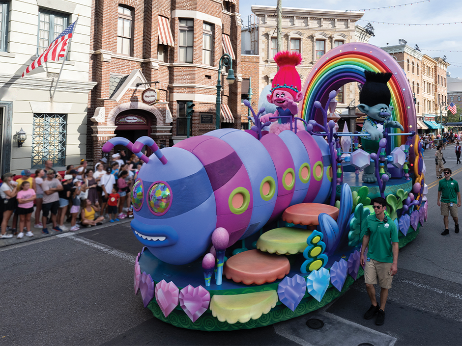 The Trolls float in the Mega Movie Parade at Universal Studios Florida
