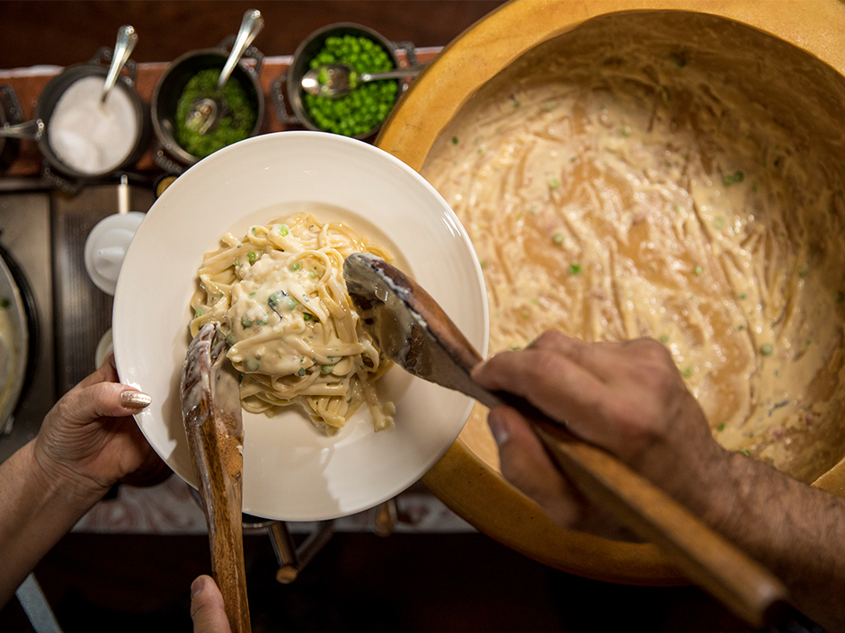 Pasta seen from above being served