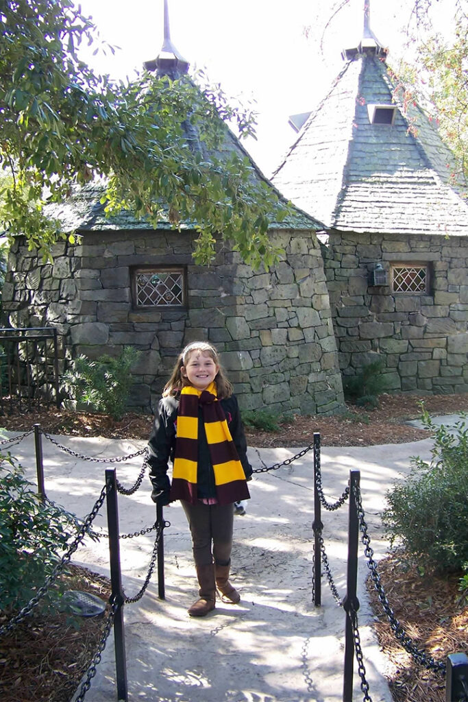 The author visiting Hogsmeade Village as a young girl