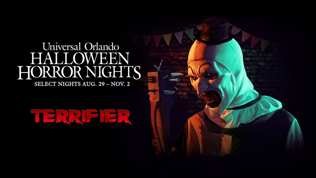 Key art for Terrifier at Halloween Horror Nights 2025 in Universal Studios Florida