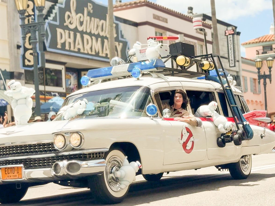 The Ghostbusters car in the Mega Movie Parade