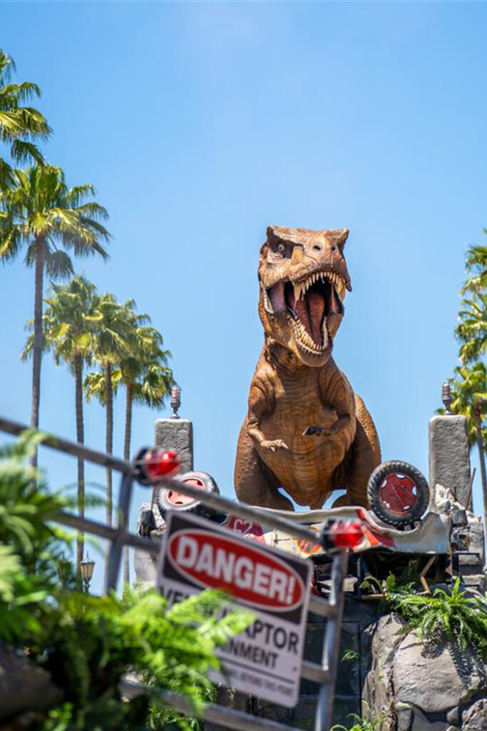 A dinosaur at the Mega Movie Parade